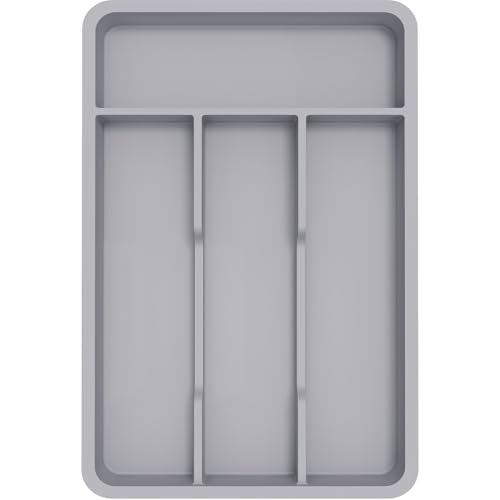 Lifewit Silverware Drawer Organizer Tray, Plastic Cutlery Storage for Kitchen, Flatware and Utensil Holder Divider for Spoons Forks Knives Tableware, 7.8 x 12.4", 4 Slots, Gray - color: Gray, size: 7.8 x 12.4 inch (4 Slots)