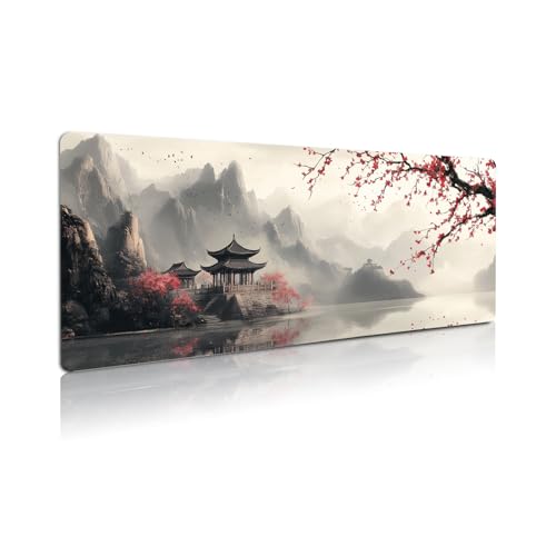 Extended Gaming Mouse Pad, Large Mouse Mat 3 mm Nature Rubber Base Mousepad with Stitched Edges, Non-Slip Desk Mat for Office Home Great Gift 31.5x11.8 Inch (Japanese Watercolor) - color: Japanese Watercolor
