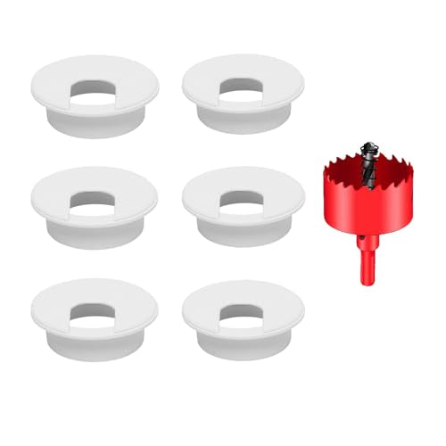 TuTuYa 6PCS Desk Grommet, 2 Inch (50 mm) White Desk Cable Grommet Desk Cable Hole Covers with Hole Saw, Ideal Solution for Office and Home Table Cable (White, 2 Inch_50 mm) - color: 2 Inch_50mm White 6PCS