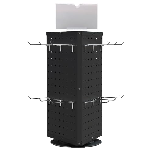 UNITEDEPOWER Rotating Pegboard Display Stand With 18 Hooks, 3-Sided Metal Spinning Countertop Show Rack Organizer for Jewelry, Accessories, or Crafts, Revolving Displays