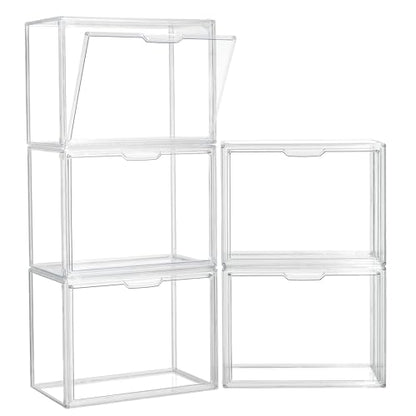 ZLLZUU Acrylic Display Case Large Clear Boxes 3 Pack Stackable Storage Bins | Stackable, Easy to Assemble, for Makeup Collections Large Action Figures, Dustproof, Easy Clean, Clear Acrylic, Magnetic Door - size: 5-pack