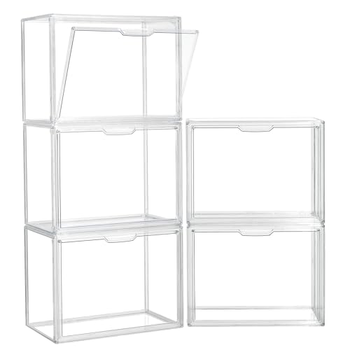 ZLLZUU Acrylic Display Case Large Clear Boxes 3 Pack Stackable Storage Bins | Stackable, Easy to Assemble, for Makeup Collections Large Action Figures, Dustproof, Easy Clean, Clear Acrylic, Magnetic Door - size: 5-pack