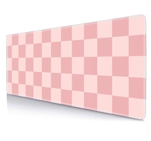 Pastel Pink Desk mat, Checkered Pattern Extra Large Mouse Pad, Desk Protector Pad, Writing Mat for Work Home Decor, Non-Slip Rubber Gaming Mouse Pads for Computer Laptop, 31.5 X 11.8 in - color: Pink Checkered