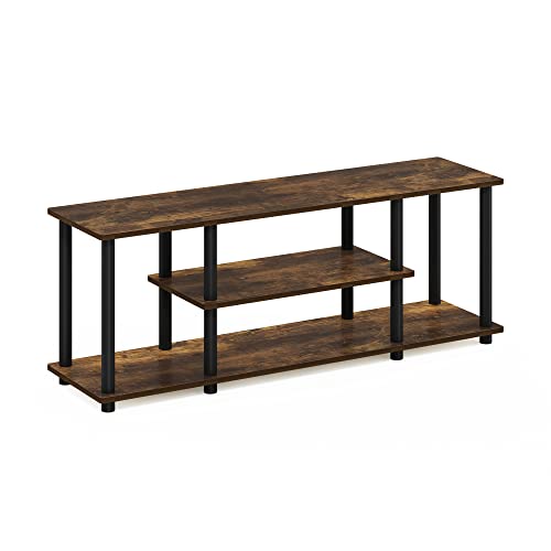 Furinno Turn-N-Tube No Tools 3D 3-Tier Entertainment Stand up to 50 inch TV, Amber Pine/Black - color: Amber Pine/Black, size: 50 inch