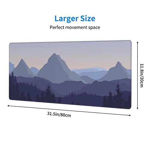 Mountain Forest Scenery Gaming Mouse Pad XL Extended Large Mousepad with Nonslip Rubber Base Stitched Edges Laptop Computer Keyboard Desk Mat for Office Home Gamer - color: Mountain Forest Scenery, size: 31.5" x 11.8"