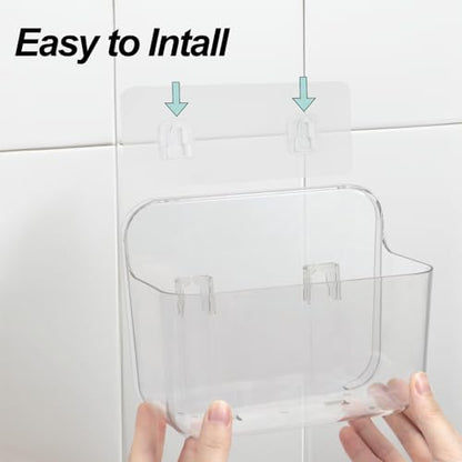 Wall Mounted Storage Organizer Bins Organizing Shelf Basket Clear Plastic Makeup Organizer Adhesive Hanging Bin Fridge Organizer for Bathroom,Kitchen,Cabinet,Pantry,Countertops (L(7×3.9×5.5")) - size: 7 × 3.9 × 5.5"