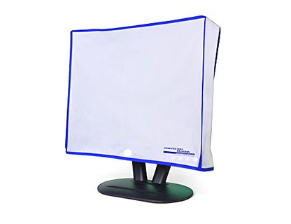 Computer Monitor dust Cover for Flat Panel LCD-Silky Smooth Anti-Static Vinyl with Blue Trim (16W x14H x3D) - size: 16W x14H x3D