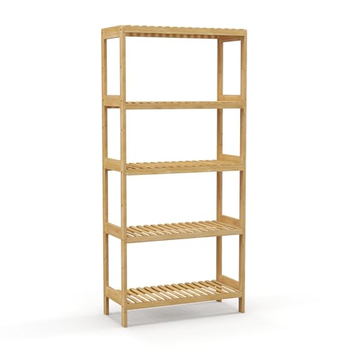 Bamboo Shelf,Bamboo Shelf Stand Utility Storage Shelf Multifunctional Bathroom Kitchen Living Room Holder Plant Flower Stand (5-Tier) - size: 5-Tier-1