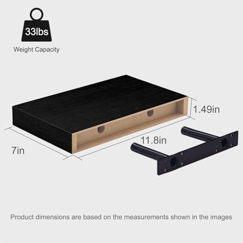 Floating Shelves Set of 2,11.8'' Wood Wall Shelves with Invisible Bracket for Living Room,Bedroom,Kitchen,Bathroom,Black - color: Black, size: 11.8''
