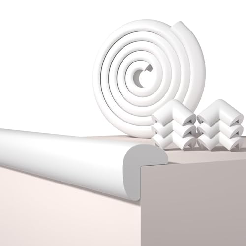 6.56FT L-Shape Baby Corner Protector Guards, Pre-Taped, 0.47''Thick | Edge Safety Bumpers for Furniture & Sharp Table Corners, with 6 Corners, Waterproof Soft Foam Adhesive Guard Cushion, White - color: White, size: 0.47''Th (6.56ft)