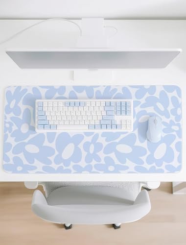 Cute Aesthetic Blue Computer Desk Keyboard Pad Mat Blue for Keyboard and Mouse, Large Mouse Pad Keyboard Mats for Desk (31.5" x 15.8") - color: Light Blue