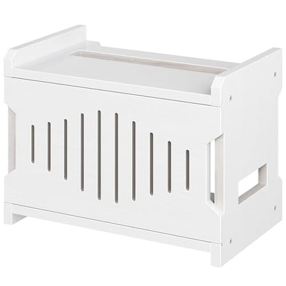 HOOBRO Wi-Fi Router Box Hider, WiFi Router Storage Box with Cable Management & Ventilation, Decorative Router Cover for Modem, Power Strip & Wires, Space Saving Tabletop Shelf, White WT125CJ01