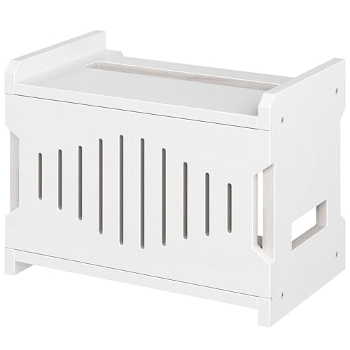 HOOBRO Wi-Fi Router Box Hider, WiFi Router Storage Box with Cable Management & Ventilation, Decorative Router Cover for Modem, Power Strip & Wires, Space Saving Tabletop Shelf, White WT125CJ01