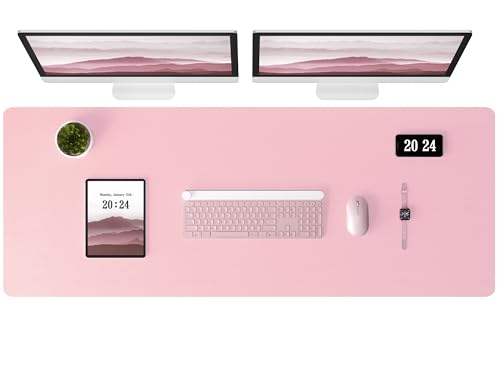 Aothia Leather Desk Pad Protector - Large Mouse Pad, Office Desk Mat, Non-Slip PU Leather Desk Blotter, Laptop Desk Pad, Waterproof Desk Writing Pad for Office and Home (Pink, 38" x 13.7") - color: Pink, size: 38" x 13.7"