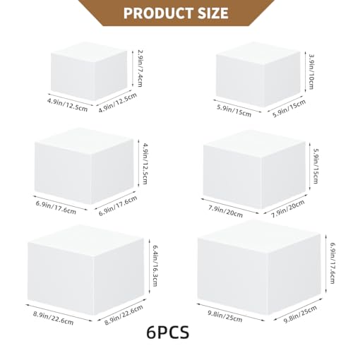6Pcs Buffet Risers, Food Risers for Buffet Table, Acrylic Display Stands for Party Catering Desset Jewelry Collectibles, Acrylic Cube Boxes with Hollow Bottoms White(10"-9"-8"-7"-6"-5") - size: 10"-9"-8"-7"-6"-5"