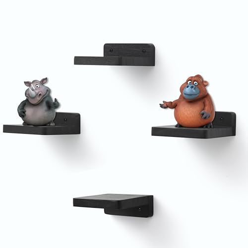 Small Floating Shelf, 4x4 Inch Display Ledges for Wall,Mini Shelves,Rustic Wood Shelf for Bedroom Living Room Bathroom Kitchen (4, Black) - color: Black, size: 4 Inch-4 Pcs