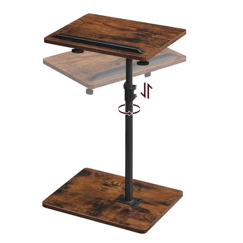 MAHANCRIS TV Tray Table, Height Adjustable TV Trays with 360° Swivel, Space-Saving Side Table for Couch, Multi-Functional Sofa Table with Anti-Slip Bar, Bedside, Rustic Brown ETRB4501 - color: Rustic Brown
