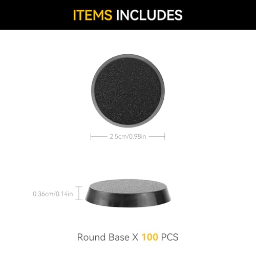 100PCS 25mm/0.98inch Textured Plastic Black Round Miniature Bases, Model Base for Gaming Miniatures or Wargames Table Top Games - color: 25mm-100pcs-black