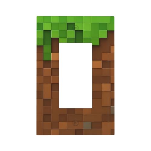 Pixel Style Gamer Themed Grass Block Decorative Outlet Covers 1 Gang Single Rocker Light Switch Cover Plate Wall Plates GFCI Faceplate for Kids Room Office Home Decor - color: Pixel Miner Gamer Themed Grass Block, size: Single Rocker / 5 X 3 IN
