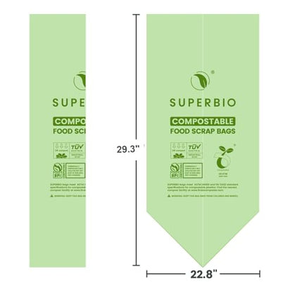 SUPERBIO 13 Gallon Compostable Kitchen Waste Bags, 50 Count, 1 Pack, Flat top Food Scrap bags, Certified by BPI and OK compost INDUSTRIAL, 49.2L, 0.87 Mil - color: 13 Gallon Flat Top, 50 Count