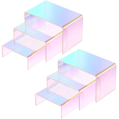 Chuangdi 2 Sets Acrylic Display Risers, Product Stand, Jewelry Display Riser Shelf Showcase Fixtures for Dessert Cupcake Candy Figure Treat Action Showcase(Rainbow Color,Small Set) - color: Rainbow Color, size: Small Set