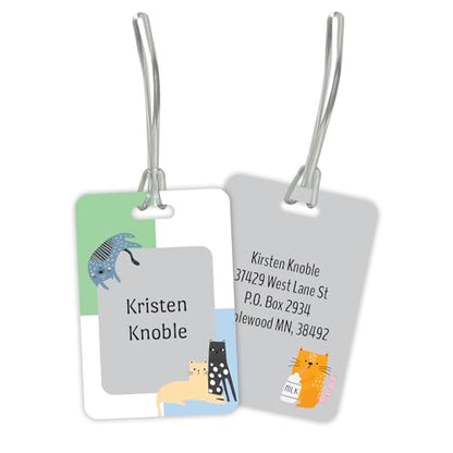 Personalized Cat Luggage Tag / 2.75" x 4" Custom Kitty Bag Tag/Double Sided Durable Plastic Luggage Tag with Plastic Strap/Made in The USA - style: Cats