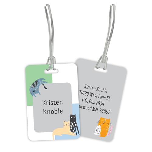 Personalized Cat Luggage Tag / 2.75" x 4" Custom Kitty Bag Tag/Double Sided Durable Plastic Luggage Tag with Plastic Strap/Made in The USA - style: Cats