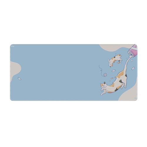 Pixio Mouse Pads - 36 x 16 inch XXL Milky Cats Blue Multifunctional Large Desk Mats for Gaming, Office, Desktop Anti-Slip Waterproof Washable Computer Mouse Mat - color: Blue Milky Cat