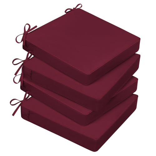 Basic Beyond Outdoor Chair Cushions for Patio Furniture, Waterproof Outdoor Seat Cushions Set of 4 19 x 19, Patio Chair Cushions Set of 4 with Ties and Handle, Burgundy - color: Burgundy, size: 19x19x3