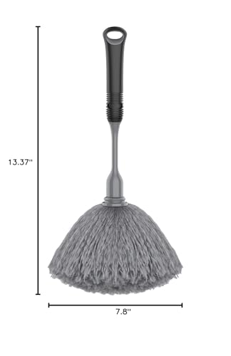 MR.SIGA Microfiber Delicate Duster, Comfortable Non Slip Handle, Detachable Washable Duster Head, Gray & Black