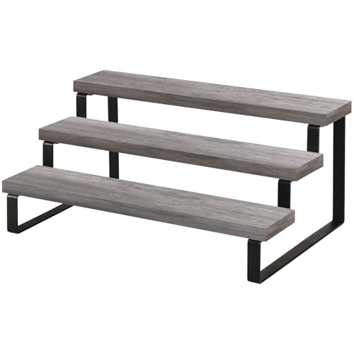 YINMIT Wooden Display Riser Stand, Tiered Perfume and Cologne Organizer Stand, 3 Tier Spice Rack Organizer, Rustic Display Shelf for Candles (3 Tier,Grey) - color: 3 Tier,Grey