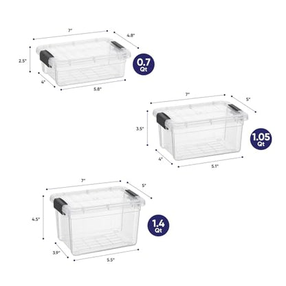 Superio Mini Storage 3 Pack Container Plastic Crayon Box, Art n Crafts and Sewing Supplies Case, Stackable Clear Small Organizer for Beads, Stationery, Chalk, and Food - size: 0.7, 1.05 and 1.4 Quarts, style: 3 Pack