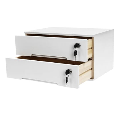 Wooden Desk Organizer with Drawers & Lock, Desktop Countertop Storage Cabinet Lockable Home Office Supplies File Tabletop Organizing Unit (2 Drawer - Modern White) - style: 2 Drawer - Modern White