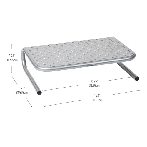 Mind Reader Monitor Stand, Ventilated Laptop Riser, Desktop Organizer, Metal, 14.5"L x 11.25"W x 4.25"H, Set of 2, Silver - size: 14.5"L x 11.25"W x 4.25"H