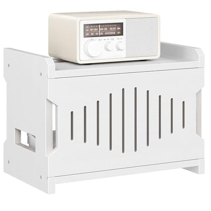 HOOBRO Wi-Fi Router Box Hider, WiFi Router Storage Box with Cable Management & Ventilation, Decorative Router Cover for Modem, Power Strip & Wires, Space Saving Tabletop Shelf, White WT125CJ01