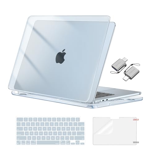 MOSISO Compatible with MacBook Air 15 inch Case M5 2026 M4 2025 M3 M2 2024 2023 A3448 A3241 A3114 A2941, Hard Shell&Keyboard Cover&Screen Film&Type C, Great for Study Travel Work, Crystal Sky Blue - color: Crystal Sky Blue