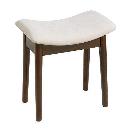 Royal Windsor Vanity Stool with Saddle Cushion, 18 Inch Makeup Vanity Chair for Living Room, Modern Foot Stool Ottoman Piano Bench,Small Upholstered Bench for Bedroom, White - color: 10.2"d White+walnut