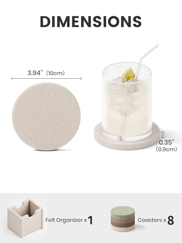 Fluxynara Felt Coasters for Drinks, Set of 8 Absorbent Coasters with Holder, Heat-Resistant & Reusable Round Design for Coffee Table & Living Room, 3.94 Inch, Linen Dusk - color: Linen Dusk, size: Round - 8 Count