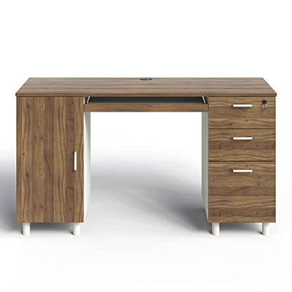 Modern Design Venice Computer Desk with Lockable Drawers, 53 Inch Home Office Desk with Storage Cabinet, Keyboard Tray & Cable Management, Modern Study Writing Desk for Small Spaces, Walnut and White - color: Walnut White
