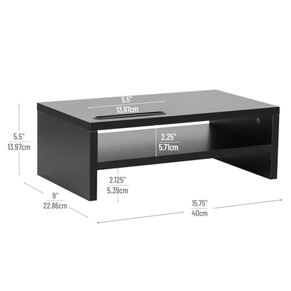Mind Reader Monitor Stand with Phone Slot and Storage Shelf, Desktop Riser, 88 lb Capacity, MDF Wood, Black