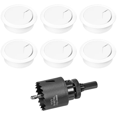2" Spring Desk Grommet, JTemgle Plastic Cable Hole Cover with Hole Saw Computer Table Cord Wire Organizer Caps Desktop Cord Management for Home Office TV Stands Tabletops - White, 7 Pcs - color: White, size: 2" / 50mm