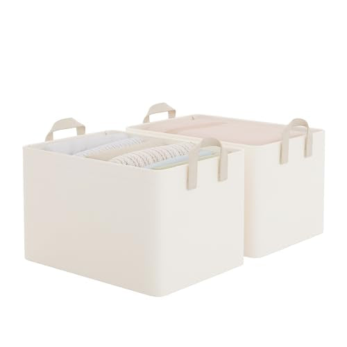 StorageWorks Fabric Storage Bins, Large Storage Baskets for Shelves, Closet Organizers and Storage Bins with Metal Frame, Handles, Beige, Cool Silky Fabric, 2-Pack - color: Beige(Cool Silky Fabric), size: 16 ½" L x 12" W x 10 ¼" H