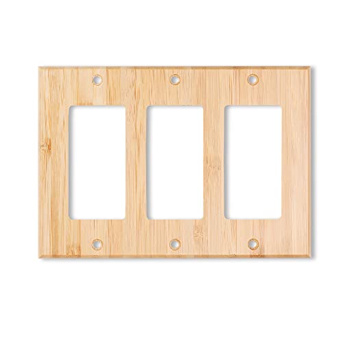 Solid Wood Triple Rocker Light Switch Plate 4.5" X6.3" Bamboo Light Switch Cover Quality Raw Wooden Decorative Bedroom Kitchen Home Decor (Triple Rocker) - color: 1PC-Triple Rocker