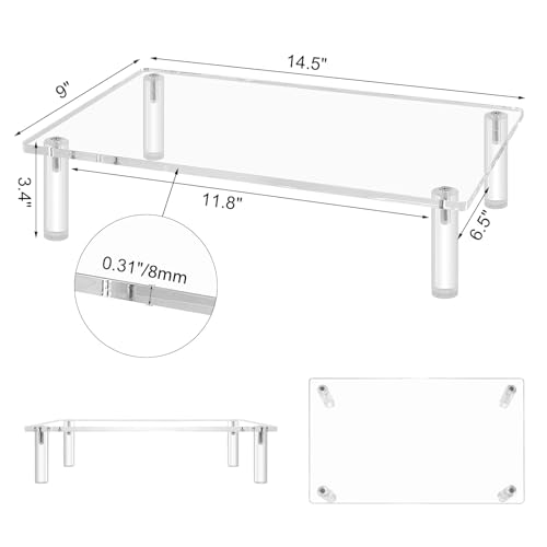 Sumerflos Clear Acrylic Monitor Laptop Stand, Sturdy and Save Space Computer Laptop Monitor Riser Stand for Home Office Desktop Universal Stand with Anti-Slip Pads