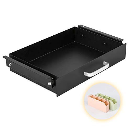 Gome Under Desk Pull-Out Drawer - Storage Organizer Office Mounted, Easy Slide-Out Pencil Drawer for Saving Space, Under Flat-Top Desk Storage Ideal for Sit-Stand Workstation - color: Black, size: Without crosspiece