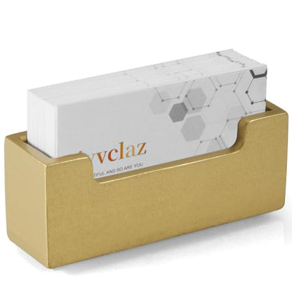 Bivvclaz Gold Business Card Holder Desk, Wood Business Card Organizer Desktop Business Card Display Stand for Office Tabletop Exhibition, Small Business Essentials - color: Gold