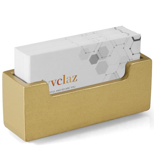 Bivvclaz Gold Business Card Holder Desk, Wood Business Card Organizer Desktop Business Card Display Stand for Office Tabletop Exhibition, Small Business Essentials - color: Gold