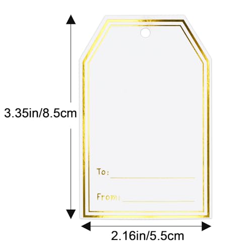 G2PLUS 100PCS Gift Tags with String, Gold Foil to and from Tag, Blank White Paper Name Tags for Gifts, Birthday Bridal Shower, Wedding Favors, Party Favor - style: Gold Double Border - To From