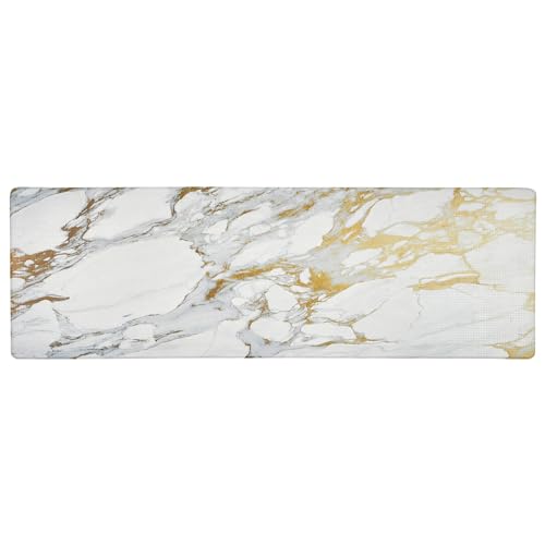 Home Dynamix Cozy Living Modern Marble Runner Anti-Fatigue Kitchen Mat, Non-Slip Floor Mat, Padded Standing Desk Mat, Gold/White, 17.5"x55" - color: Gold/White, size: 55"L x 17.5"W x 0.5"Th