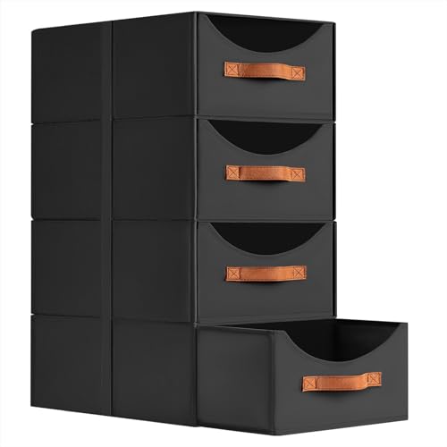 Homsorout Closet Organizers and Storage - Large Stackable Storage Bins with Drawer, Fabric Bins for Organization, Collapsible Storage Drawers Organizer for Bedroom, Living Room, 4 Pack, Black - color: Black, size: 16 Inch. - 4 Pack
